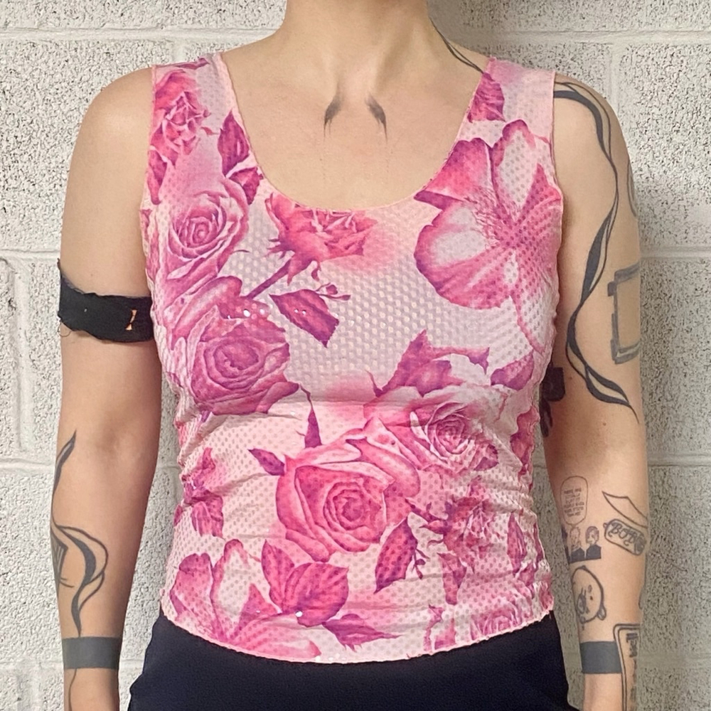 Vintage Fairweather Y2K Rose Print Tank Top Size L